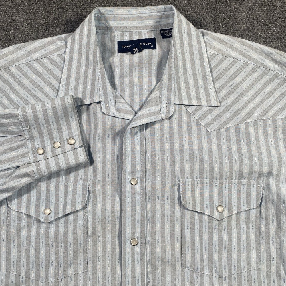 Panhandle Slim Mens Large Striped Pearl Snap Long Sleeve Shirt Rancher Rodeo